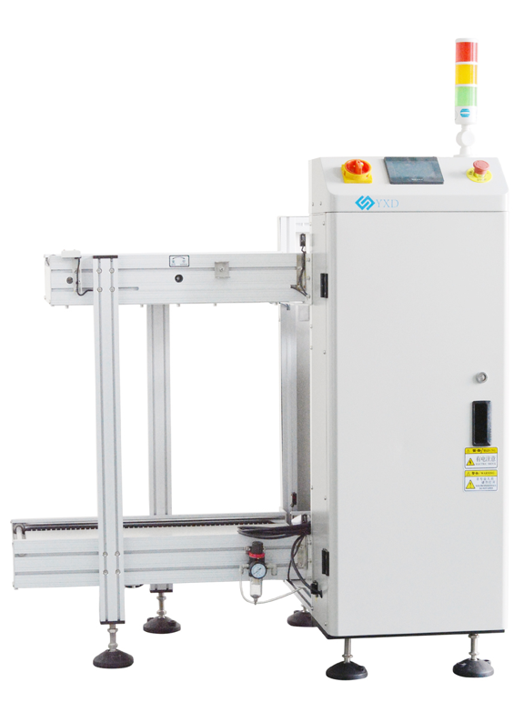 The machine is put in front of the SMT production line and load PCB from magazine to next machine in SMT production line by puller or pusher mechanism.