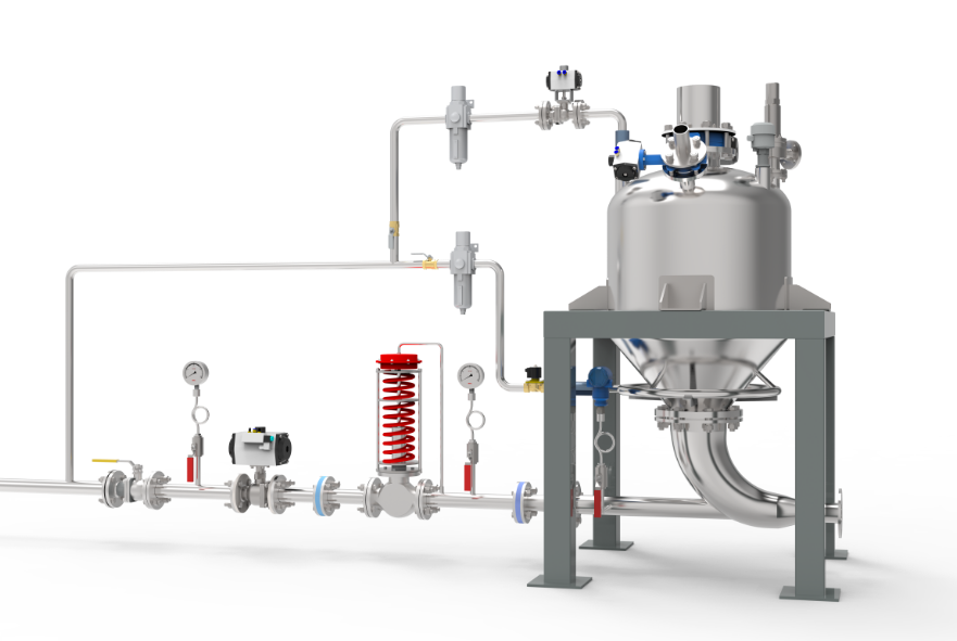 Bin pump positive pressure dense-phase air supply system